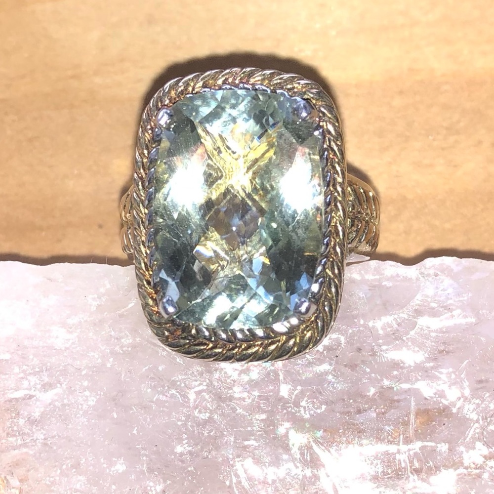 Sterling silver Prasiolite (also known as green amethyst/green quartz) ring sz 8